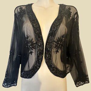 Black Sheer Sequin Embellished Shrug Cardigan Bolero Sz 2XL Evening Shawl Formal
